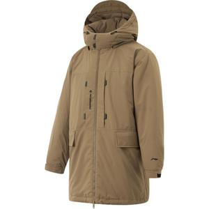 Термоизолирующая ветрозащитная влагоотводящая пуховая куртка с капюшоном LiNing CF Tracing Hot Pot, цвет какао-хаки