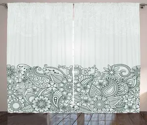 Штора ABAKUHAUS Henna Rustic, с контуром полевых цветов и листьев, присборенная штора для спальни с петлями и крючками, 280 x 175 см, цвет: белый, зеленый Abakuhaus