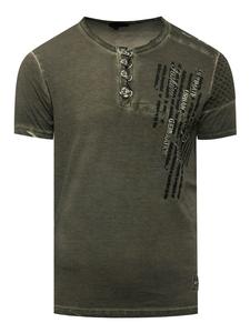 Футболка цвета хаки с промасленной отделкой и планкой на пуговицах Rusty Neal