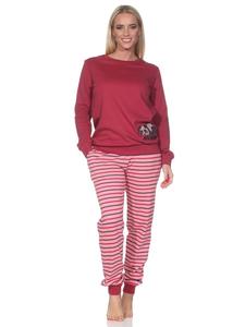 NORMANN Пижама из трикотажа с длинными рукавами, манжетами и анималистическим принтом ягодного цвета