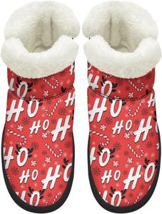 Зимние ботинки KEIAHUAN для женщин с меховой подкладкой, теплые ботинки без шнурков для холодной погоды, уличные ботильоны, Christmas Ho Ho Ho-Red