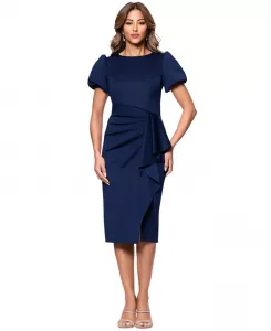 Маленькое платье с короткими рукавами и лодочкой из стрейч-ткани с драпировкой XSCAPE, синий
