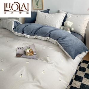 LUOLAI HOME Комплект постельного белья, 1,5-спальный, 4 предмета, подходит для одеяла 200×230 см, MR Ke Xin [A версия 100% хлопок + B версия молочный вельвет]