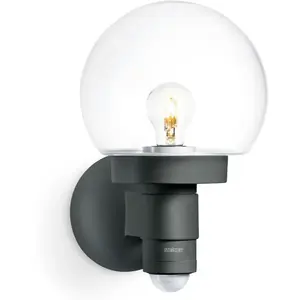 Уличный настенный светильник L 115 E27 1 шт., датчик движения 240°, патрон E27, стекло ручной работы, шаровидный светильник Steinel, антрацит