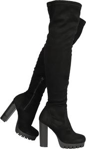 Женские сапоги Wild Diva Vivica-10 с круглым носком, низким каблуком до колена, массивной платформой и классической застежкой-молнией, Black V Suede