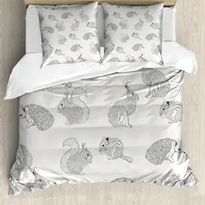 Пододеяльник ABAKUHAUS серый, с рисунком Птицы и цветы, с защитой от клещей, подходит для аллергиков, с наволочками, 155 см x 220 см - 80 x 80 см, серый, белый, черный Abakuhaus