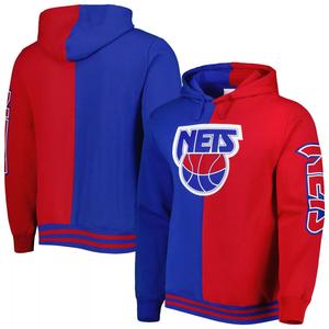 Мужской синий/красный пуловер с капюшоном из твердой древесины Mitchell & Ness New Jersey Nets Big & Tall