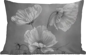 Подушка для улицы - Натюрморт - Цветы - Черно-белый - Мак - Ботанический - 60 x 40 см - Устойчива к погодным условиям - Подушка для отдыха - Декоративная подушка - Подушка для дома MuchoWow