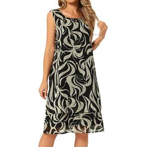 Женское платье из шифона без рукавов с цветочным принтом и многослойным подолом Inspire Chic, Black