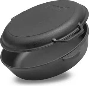 Чугунная сковорода Ø28 см с крышкой - чугунная жаровня, чугунная форма для запекания, две ручки, сервировочный поддон Brizoll