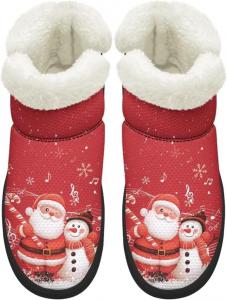Сапоги KEIAHUAN EIAHUAN для женщин с меховым воротником, зимние теплые противоскользящие ботинки, удобные для улицы, Snowman Santa Claus
