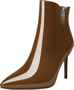 Женские ботильоны YODEKS с острым носком и высокими каблуками-стилет, удобные ботинки с вырезами и молнией сзади, короткие зимние ботильоны с V-образным вырезом, Patent Brown