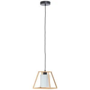 Подвесной светильник Giseh E27 1 шт. 23 x 23 x 120 см, E27, регулируемая длина, дерево/стекло, натуральный/белый Brilliant, натуральный/черный