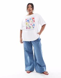 Широкие джинсы ASOS DESIGN Curve с завязками спереди и вышитой полосой синего цвета ASOS Curve