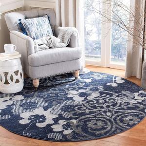 SAFAVIEH Adirondack Collection круглый ковер 244 x 244 см Navy / Silver ADR114N цветочный гламурный дамаск с эффектом потертости без линьки для гостиной спальни
