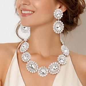 Вечернее ожерелье с круглыми овальными камнями Fashnzfab, серебряный