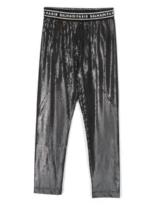 Леггинсы с эффектом металлик и логотипом Balmain Kids, черный