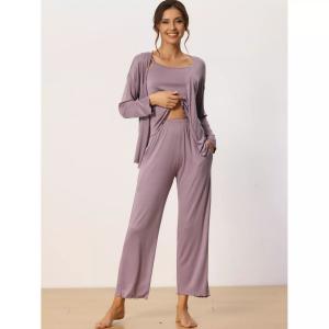 Cheibear Женская одежда для сна из 3 предметов, однотонные топы с длинными рукавами, майка и брюки, пижамный комплект cheibear, черный