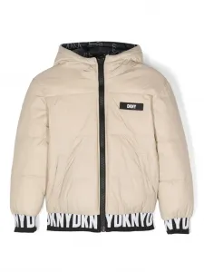 Двусторонний пуховик с капюшоном Dkny Kids, бежевый