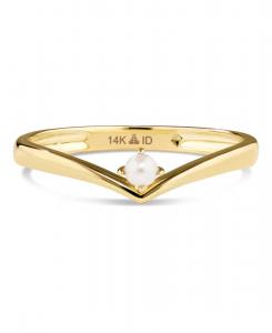 Кольцо в форме вилочки с пресноводным жемчугом из 14-каратного золота, размер 8, приблизительно 1,4 грамма DEVATA, Gold