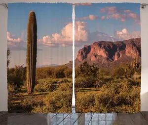 Шторы ABAKUHAUS "Рустикальный пейзаж", "Горный государственный парк", для гостиной, универсальные, ленточные, с петлями и крючками, 280 x 175 см, коричневый, зеленый, синий Abakuhaus