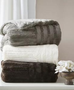 Плюшевая арктическая шахматная доска Искусственный мех Плед, 50 x 60 дюймов Madison Park, слоновая кость/кремовый