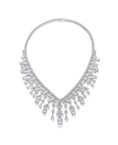 Колье в стиле ар-деко с множеством подвесок в форме капли, украшенных фианитами Bling Jewelry, Silver tone