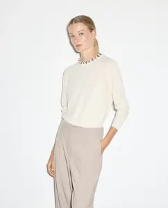 Женский джемпер с круглым вырезом, однотонный Woman El Corte Inglés, экрю