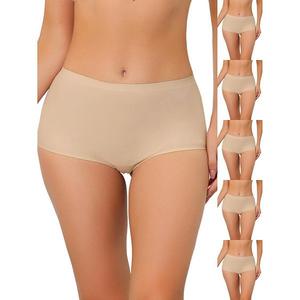 6 пар женских трусов-шорт без подкладки, невидимые, средняя талия, эластичные, однотонные Inspire Chic, Beige