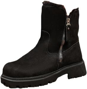 SPKFHD Женские модные ботильоны на толстой подошве, с круглыми носами, большого размера, из ткани с леопардовым принтом, с искусственным мехом внутри, резиновая подошва. Подходят для осени и зимы.