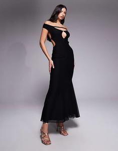 Платье-макси «рыбий хвост» Tiger Mist Kerrigan с вырезом-калькулем и открытой спиной, на бретелях, черного цвета