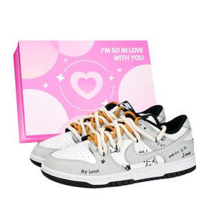 Nike Кроссовки для скейтбординга Dunk Black White, Graffiti Text Slip Resistant Abrasion Resistant низкие, унисекс, gray