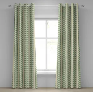 Шторы на люверсах ABAKUHAUS с цветочным рисунком, вертикальными волнистыми декоративными линиями и графичным узором в виде цветов на ветках, декоративные двухпанельные шторы, 280 см x 225 см, цвет: нефритовый, оранжевый Abakuhaus