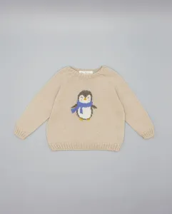 Вязаный детский джемпер с пингвином Fina Ejerique, бежевый