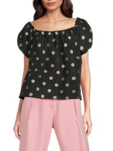Топ Amaris в горошек с рукавами-буфами Tanya Taylor, цвет Black Cream