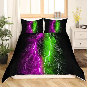Erosebridal Комплект постельного белья с абстрактным узором молний в фиолетовых и зеленых тонах, полосатый дизайн в стиле хиппи, Purple Green