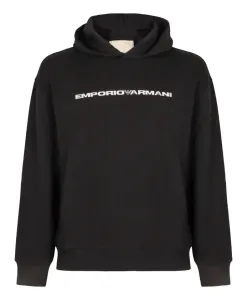 Худи из ребристого хлопка Emporio Armani, черный