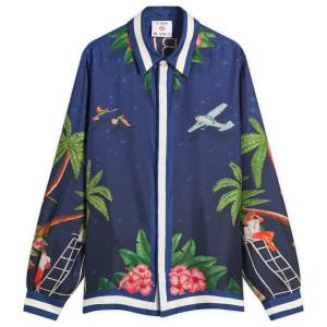 Классическая шелковая рубашка с длинными рукавами и узором Casablanca, синий