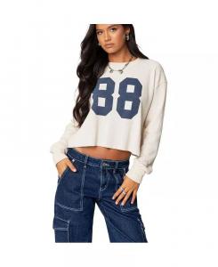 Женская футболка 88 Waffle с длинным рукавом Edikted, коричневый/бежевый