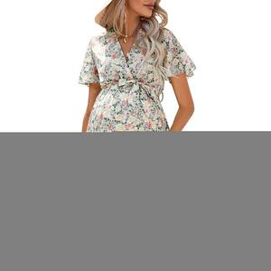 Женское платье миди с запахом и поясом для беременных Clearflower, Green Big Floral