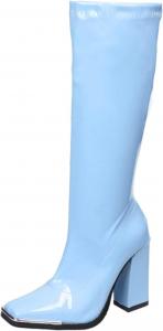 Женские ботфорты BORAMAX с застежкой-молнией, на массивном каблуке, низкий танкет, квадратный носок, платформенные, в стиле милитари (широкие голенища), Blue