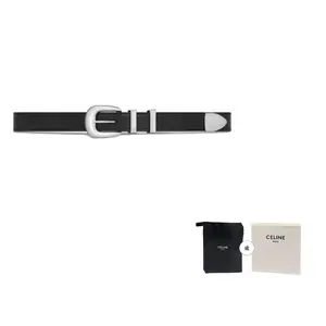 CELINE Средний западный ремень из винтажной телячьей кожи, Black