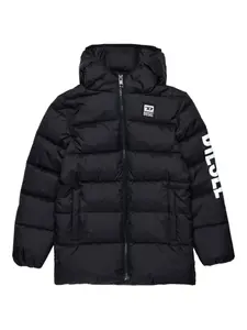 Стеганый пуховик с логотипом Diesel Kids, черный