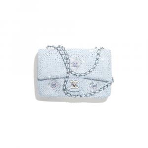 Джинсовая ткань с сумкой через плечо стразами, Кроссбоди женская синяя и серебристая CHANEL