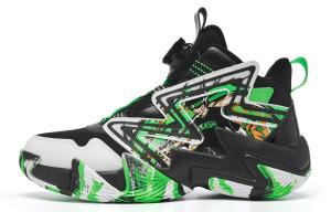 QIAODAN Детские баскетбольные кроссовки среднего размера с противоскользящей подошвой, цвет черный, зеленый, для подростков