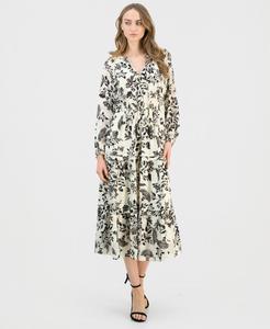 Женское длинное платье с принтом, завязками на шее и ярусным кроем Anne Klein, ANNE WHITE MULTI (5ZV)