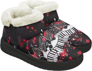 Теплые зимние ботинки для женщин с меховой подкладкой, средние по голенищу, удобные снежные ботинки для прогулок на улице, пушистая обувь Chririnla, Piano Key Print