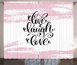 Штора ABAKUHAUS Live Laugh Love в деревенском стиле, абстрактный розовый тон, универсальная ленточная штора для гостиной с петлями и крючками, 280 x 245 см, нежно-черный с белым Abakuhaus