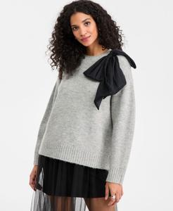 Женский свитер с длинными рукавами и бантом, эксклюзивно от Macy's On 34th, Light Grey
