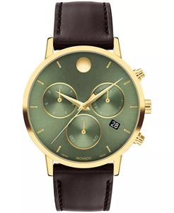 Мужские музейные классические швейцарские кварцевые часы с хронографом, коричневые кожаные часы, 42 мм Movado, коричневый